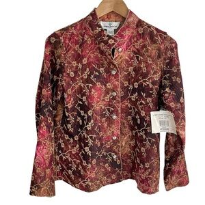 Vtg Erin London Women's Red & Brown Floral Tapestry Jacket Size Medium Petite